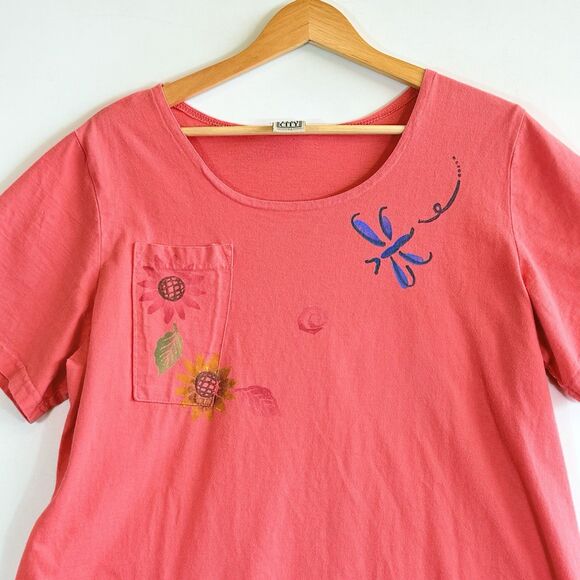 Viva City Vintage Womens Medium Peach Stamped Artsy Artcore Outdoors Shirt Dress - Picture 3 of 9